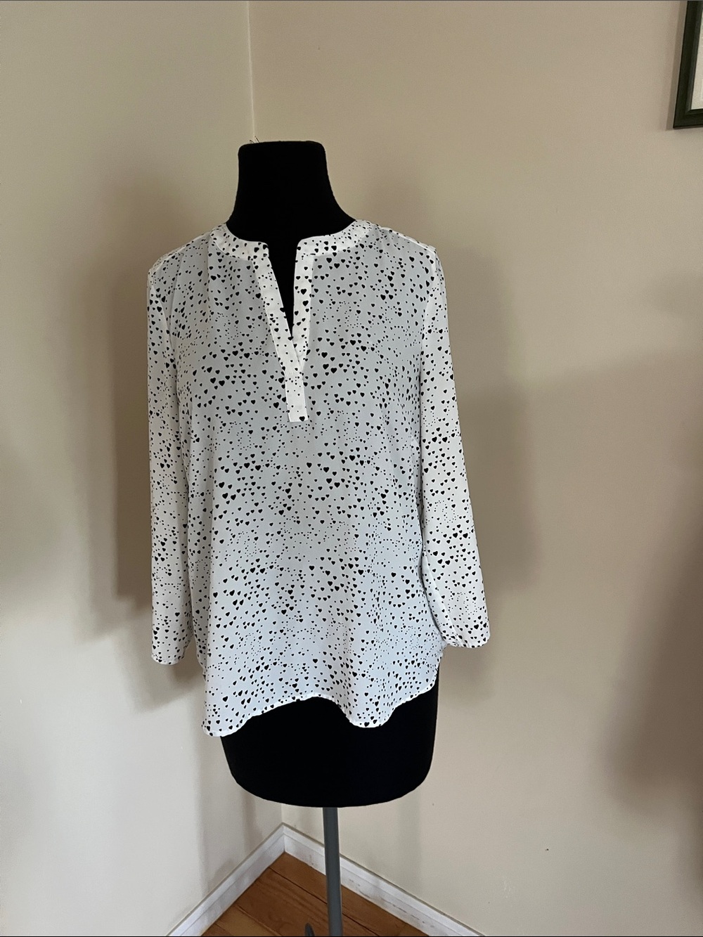 Daniel Rainn White Blouse with Black Polka Dot (heart shaped) Print